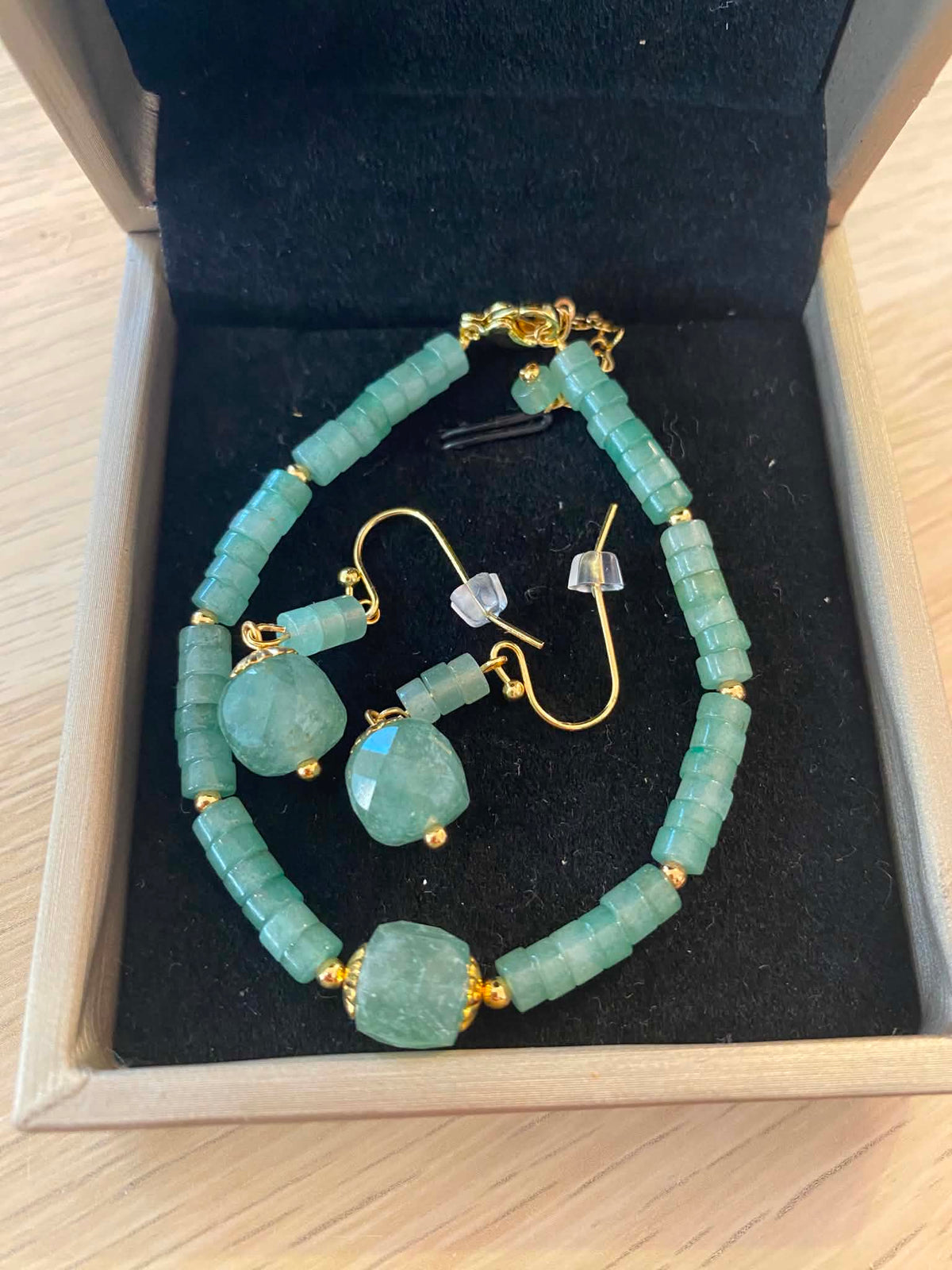 Parure de bijoux en plaqué or & aventurine