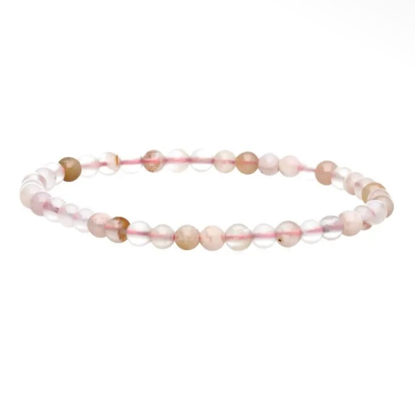 Bracelet perle en agate fleur de cerisier - 4 mm