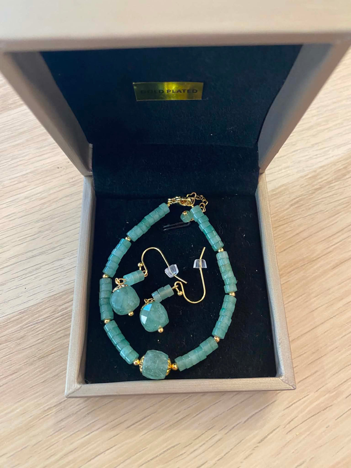 Parure de bijoux en plaqué or & aventurine