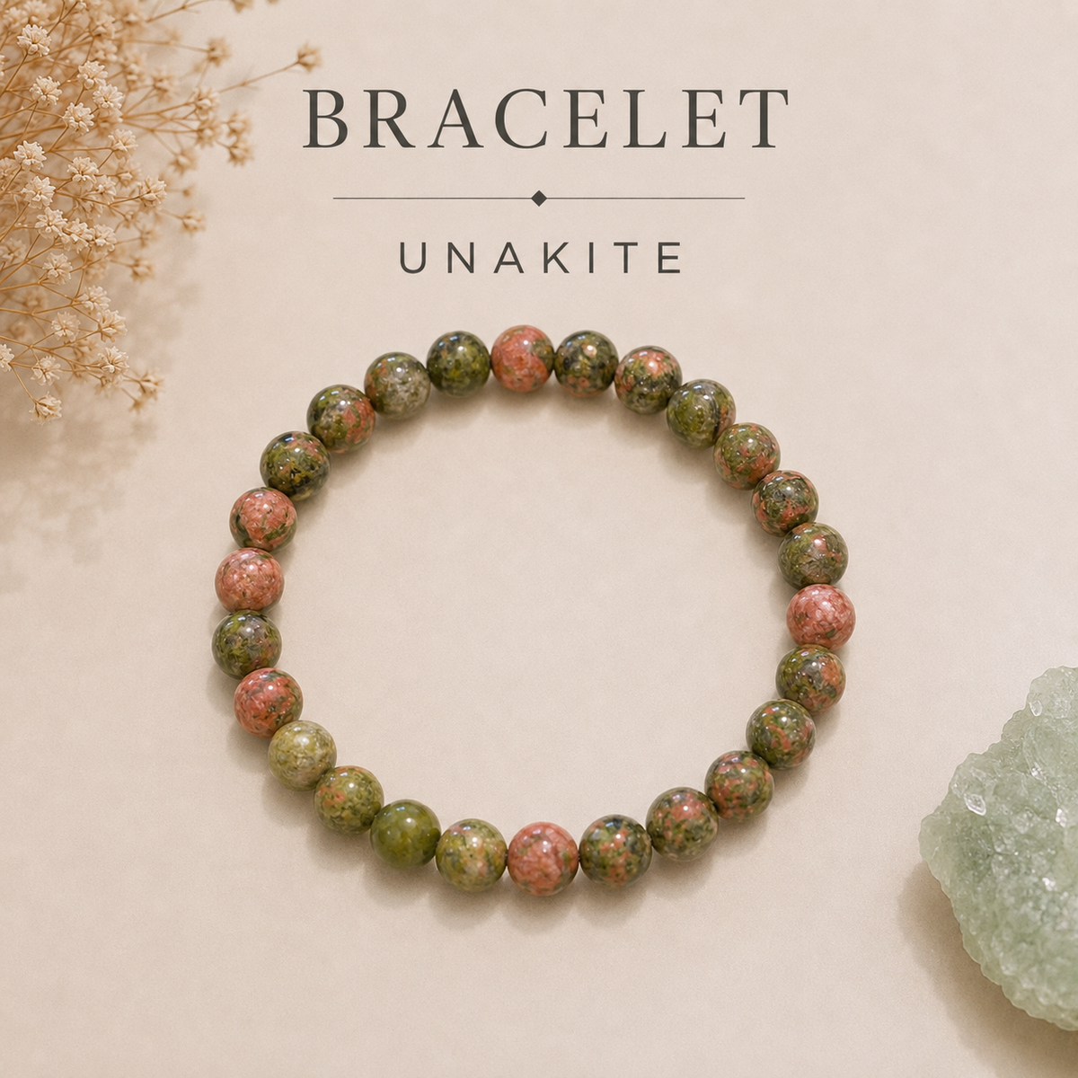Bracelet perle en unakite - 6 mm