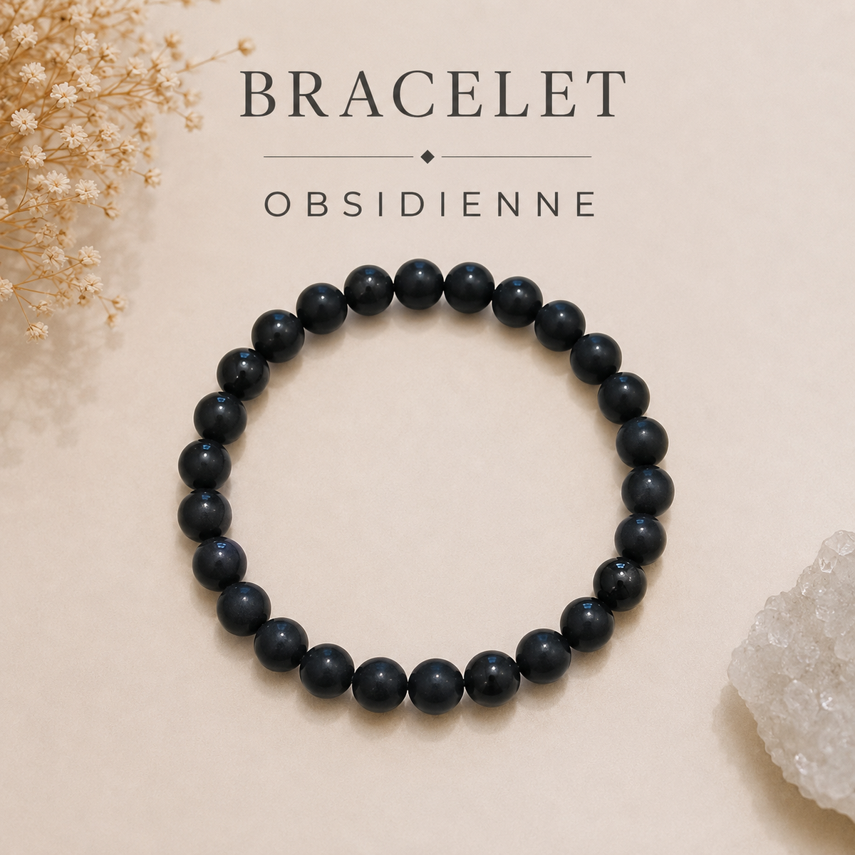 Bracelet perle en obsidienne - 8 mm