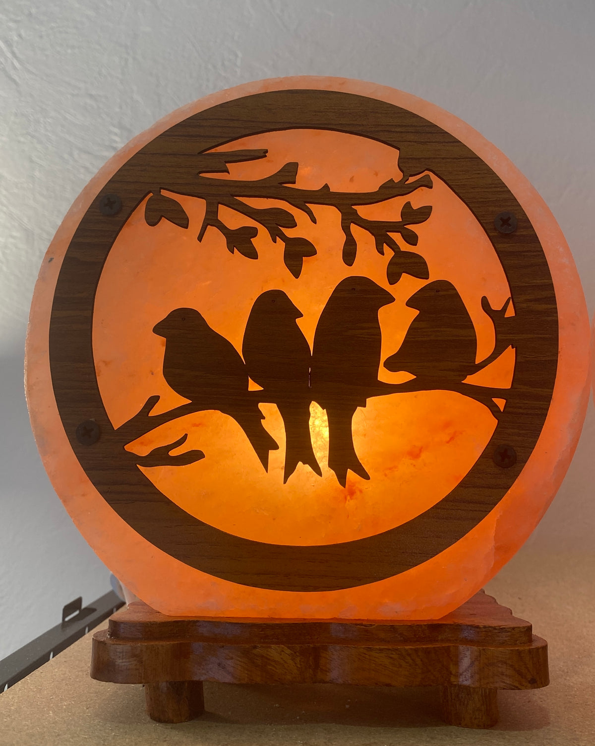 Lampe de sel de l'Himalaya - motif oiseaux